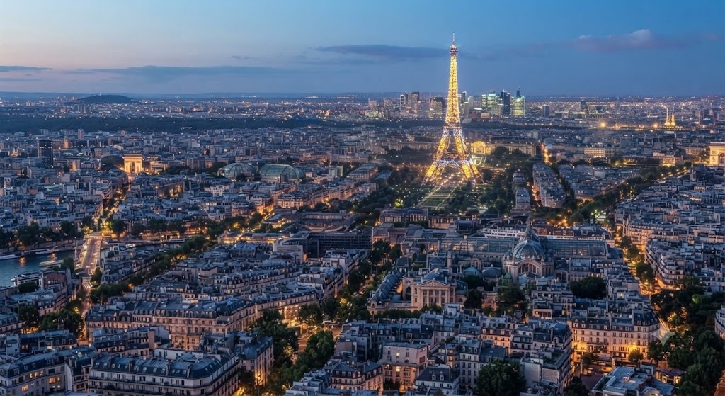 Paris Eiffel Tower Skyline at Night
