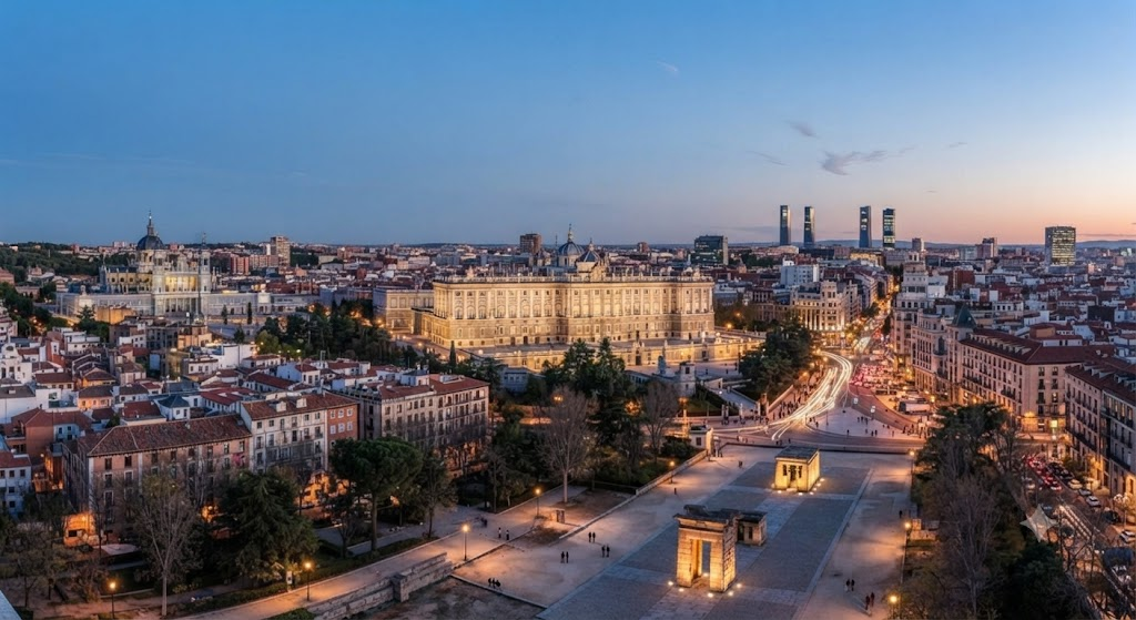Madrid Spain Skyline at Dusk